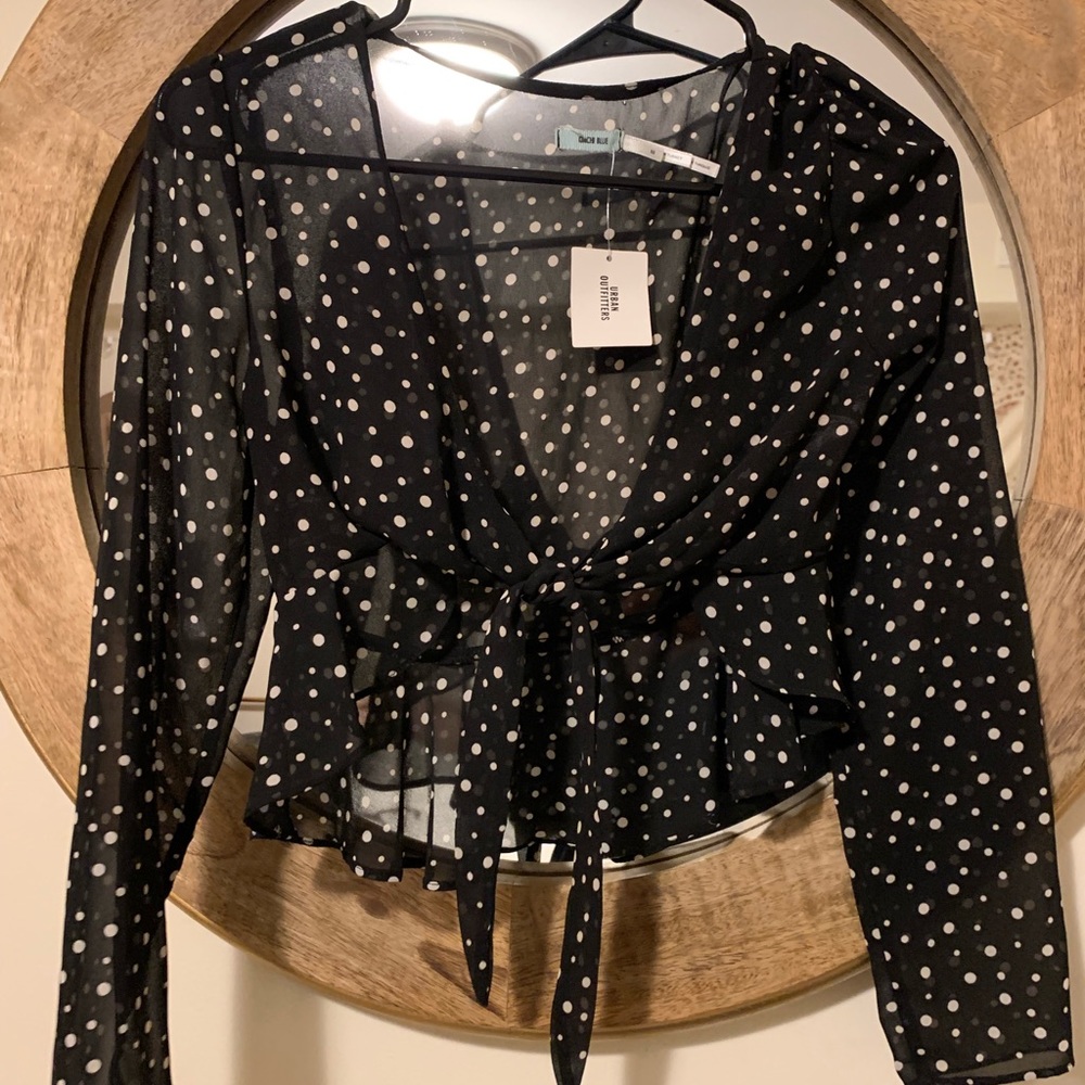 polka dot mesh front tie top